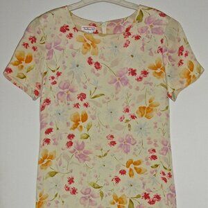 TALBOTS WOMEN'S YELLOW FLORAL LINED SQUARE NECK SHORT SLEEVED MAXI DRESS SIZE 10